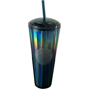 Starbucks Iridescent Travel Mug with Screw On Lid and Straw Cold Drinks 24 oz.
